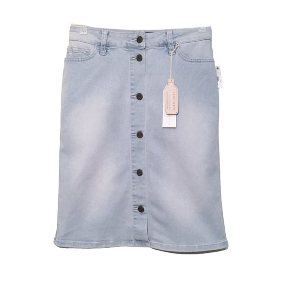 Sanctuary Jean Skirt Button Down Light Wash Denim Stretch Size 25 NEW - Picture 2 of 8